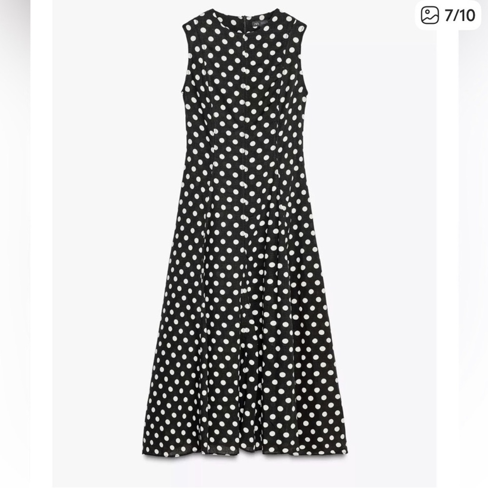 Zara Black&White Polka Dot Sleeveless Midi Dress - Picture 6 of 7
